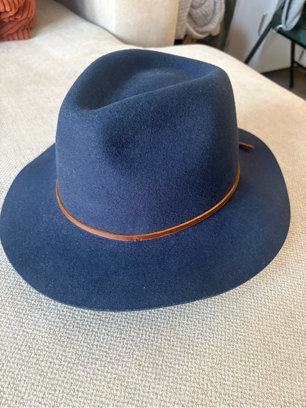 Brixton Blue Wool Fedora with Brown Band
